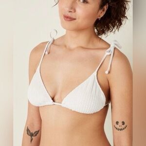 NEW Victoria's Secret PINK Crinkle Triangle Bikini Top XXL White Swim Adjustable